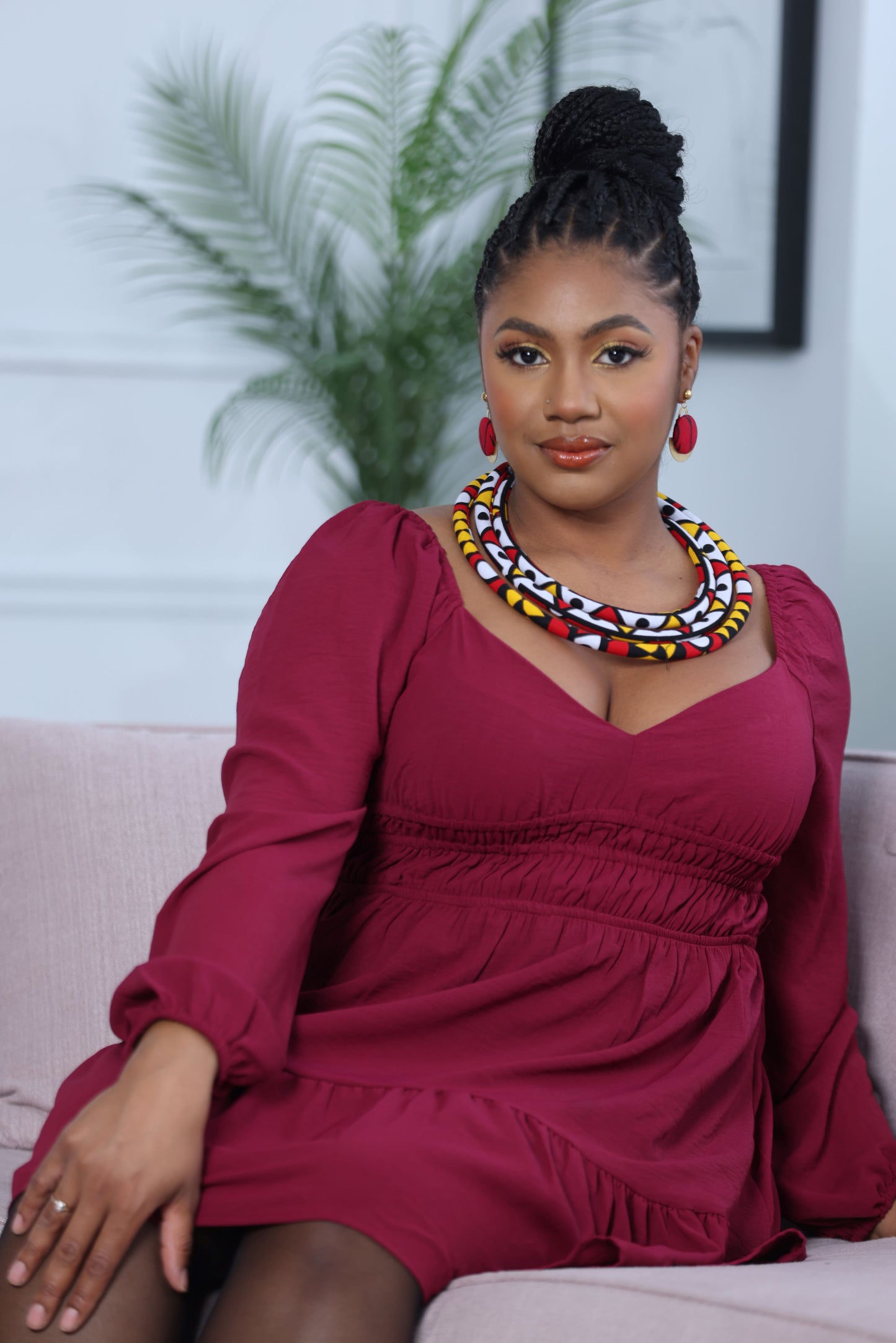 Collier Lokumu à trois rangées en tissu wax imprimé africain