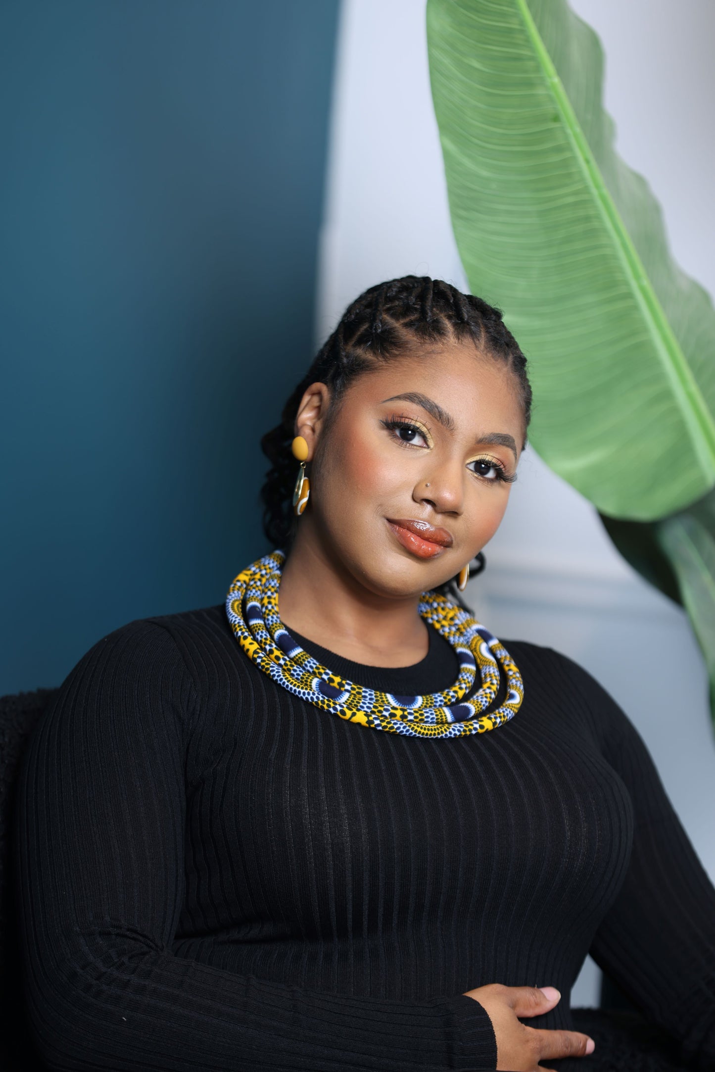 Collier Lokumu à trois rangées en tissu wax imprimé africain