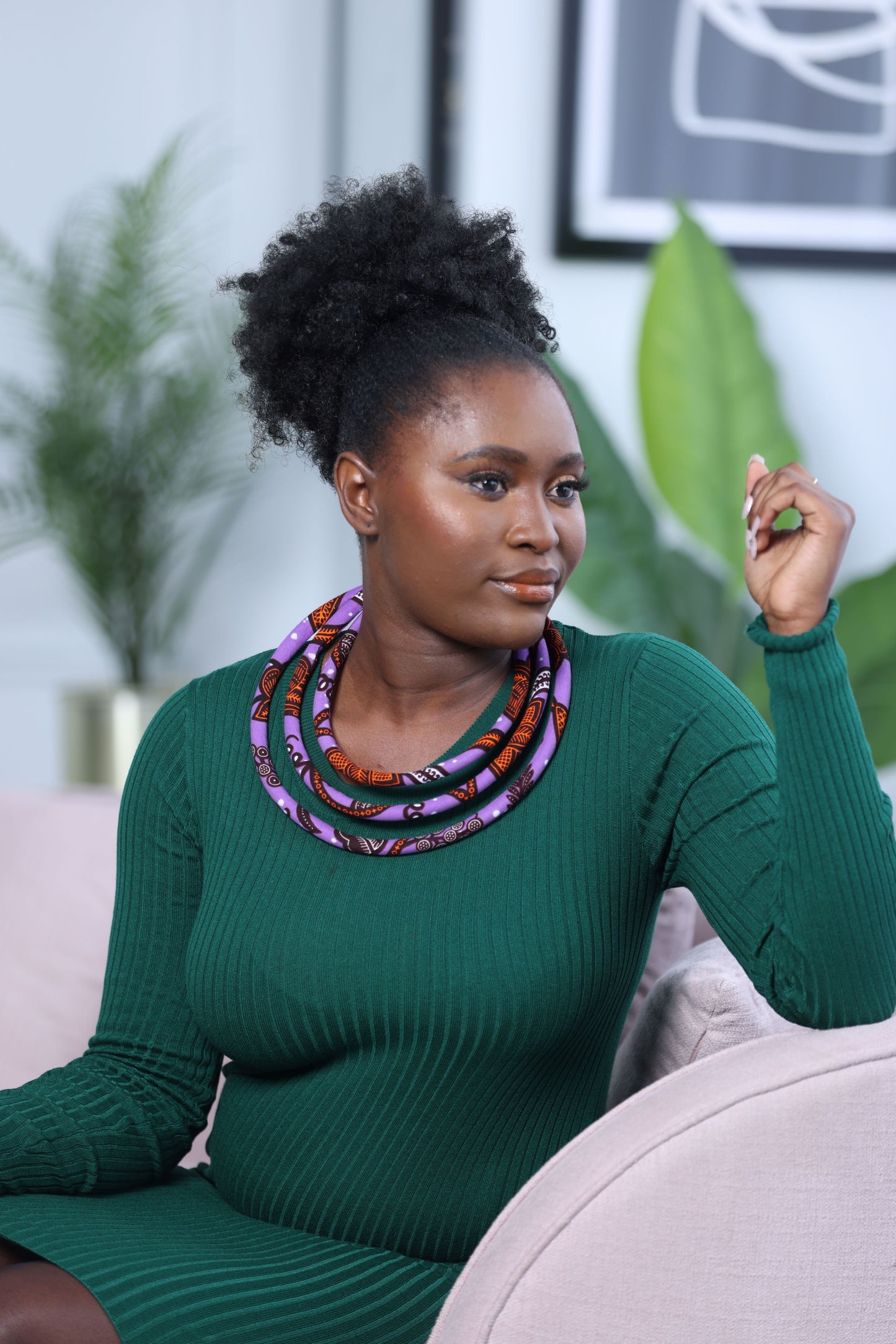 Collier Lokumu à trois rangées en tissu wax imprimé africain