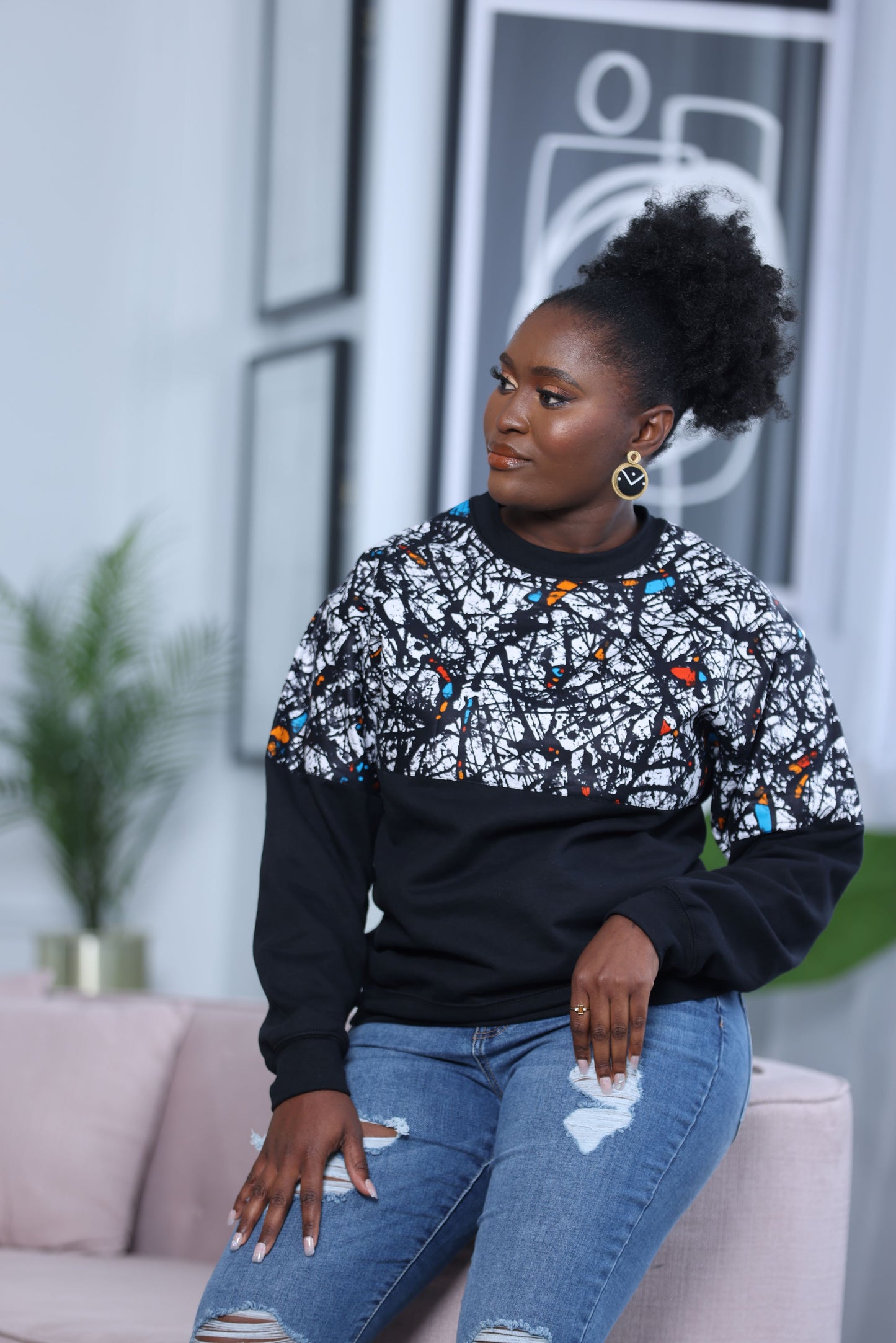 Sweatshirt Malili half en imprimé africain unisexe