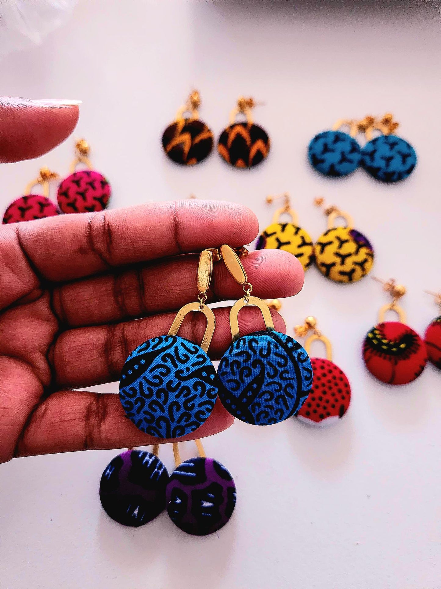 Boucles d'oreilles Kwela en tissu wax imprimé africain