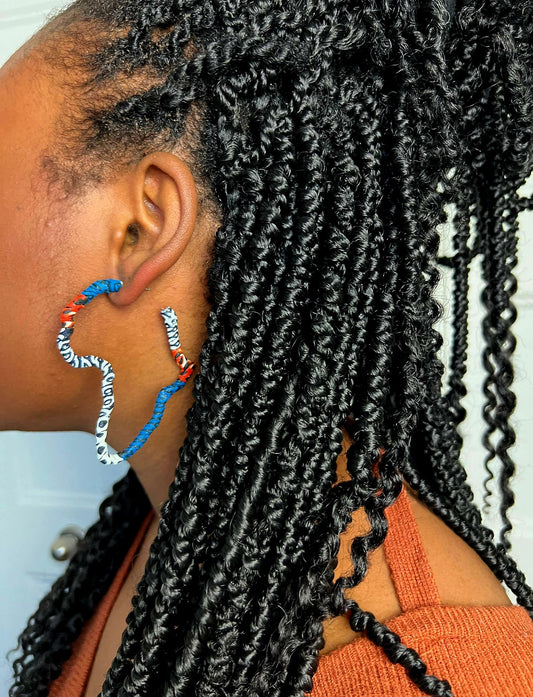 Boucles d'oreilles Kanisa en tissu wax carte Afrique