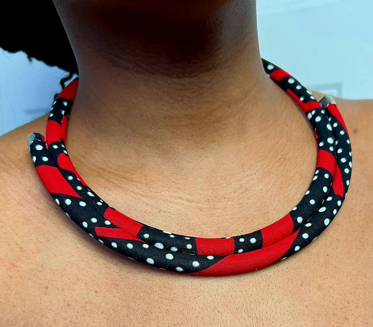 Collier Sepela à deux rangées en tissu wax imprimé africain