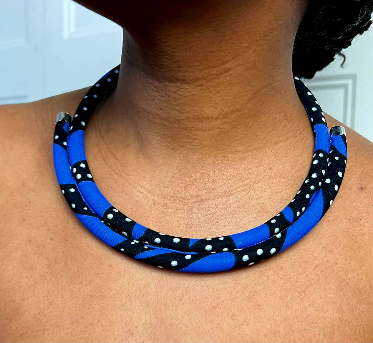 Collier Sepela à deux rangées en tissu wax imprimé africain