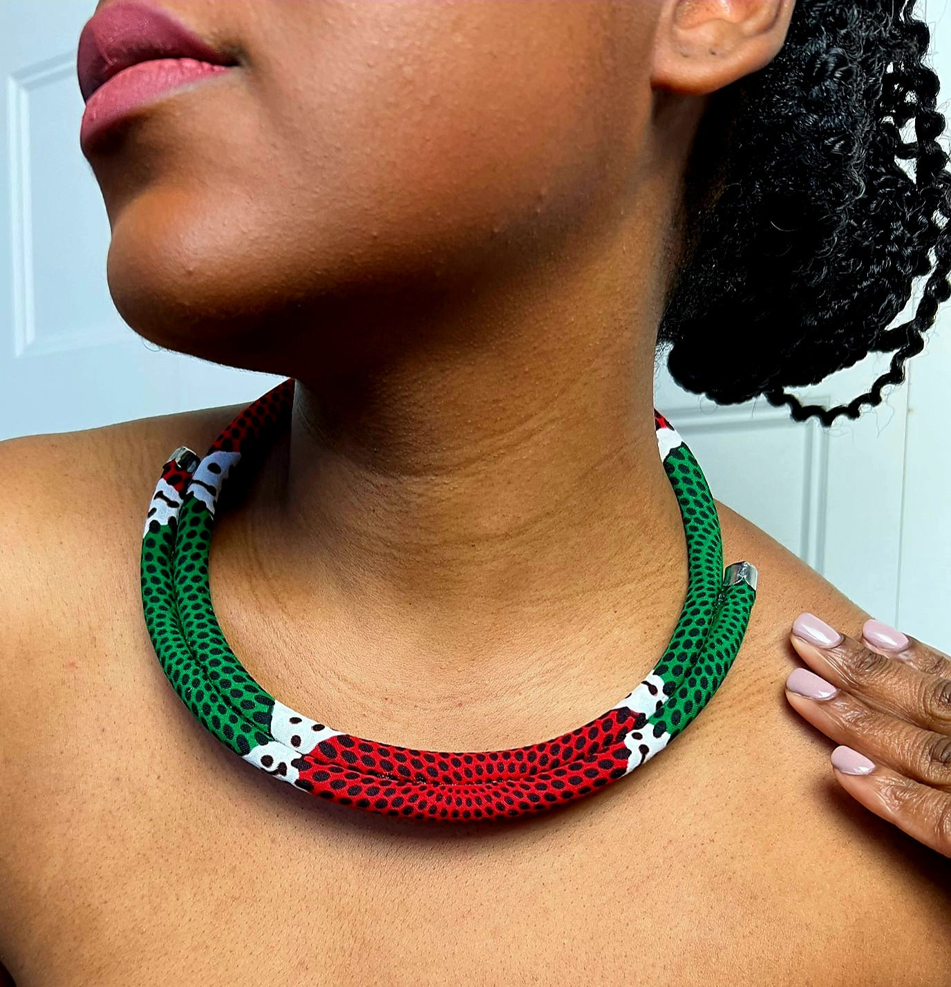 Collier Sepela à deux rangées en tissu wax imprimé africain