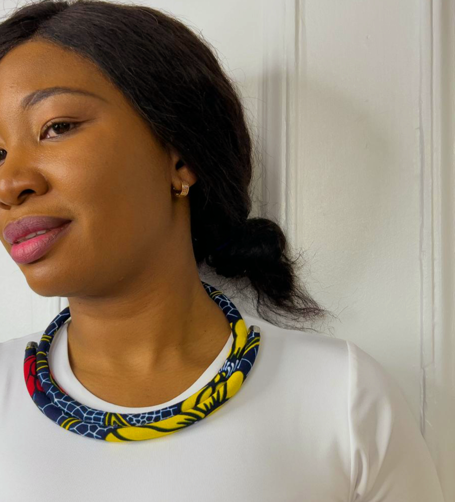 Collier Sepela à deux rangées en tissu wax imprimé africain